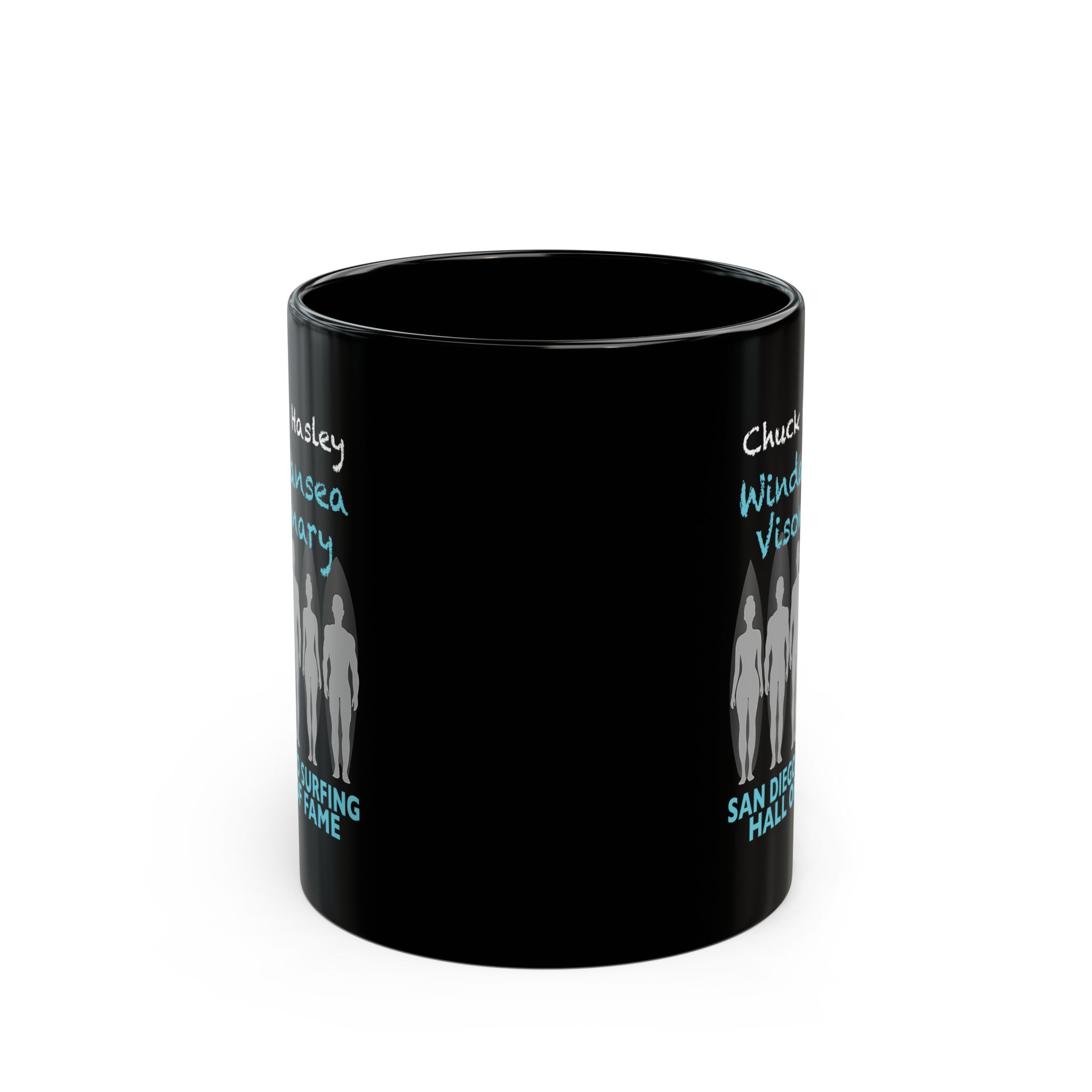 Black Mug Chuck Hasley San Diego Surfing Hall of Fame - Windansea Visonary Design - Image 2